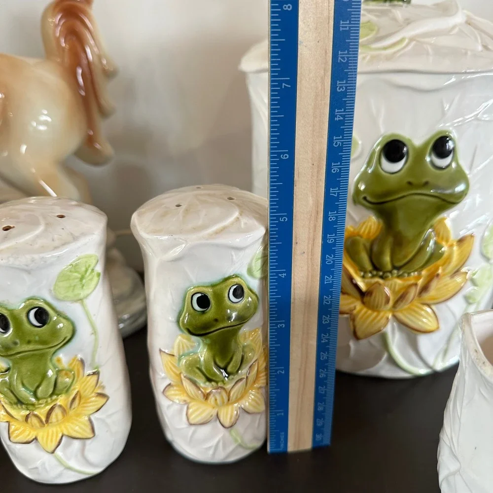 VTG Sears Roebuck Neil the Frog Ceramic Canister Set 8pc Creamer Salt Pepper MCM